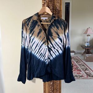 Young Fabulous & Broke Long Sleeve Blouse Tie Dye Collard Shirt Size XS Brown